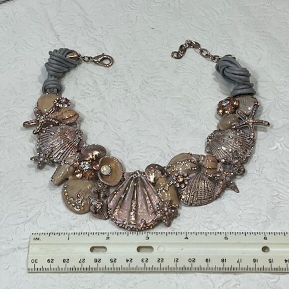 Beach Rose Gold Tone Ocean Shells Starfish Rhinestones Necklace Choker 18" - Picture 15 of 15